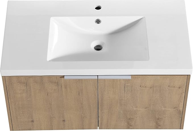 36" Floating Bathroom Vanity with Sink, 36 inch Sinle Sink Mordern Wall Mounted Bathroom Vanity Combo, Brown Bath Wall Hung Cabinet Set with Storage (006-Imitative Oak, 36 * 18)