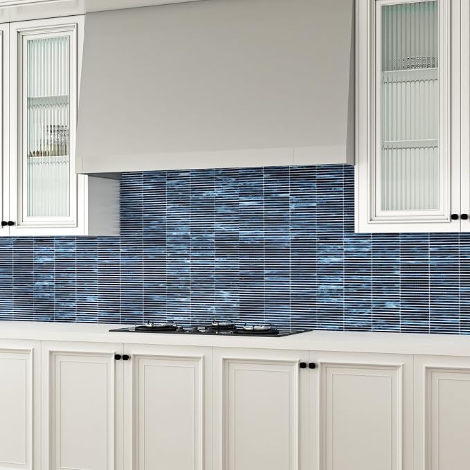 Glass Mosaic Tile Backsplash Blue 12 Inch 5 sq.ft | Elegance for Kitchen Bathroom and Shower Backsplash 5-Pack