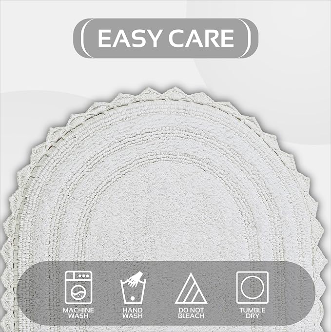 Better Trends 2 Piece Lilly Crochet (Ovel 17"x24",20" x 20") Bath Rug Set Toilet Rugs U Shaped Soft 100% Cotton, Reversible Water Absorbent Washable Contour Mat White