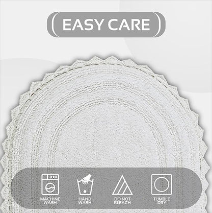 Better Trends 2 Piece Lilly Crochet (Ovel 17"x24",20" x 20") Bath Rug Set Toilet Rugs U Shaped Soft 100% Cotton, Reversible Water Absorbent Washable Contour Mat White