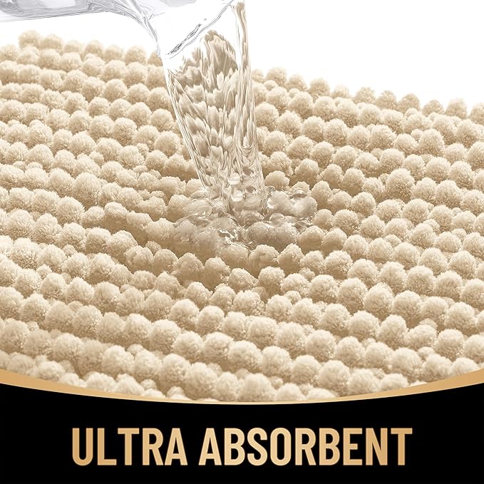 OLANLY Thick Chenille Large Bathroom Rugs 44x32, Absorbent Bath Mat, Beige | Soft Bath Rugs, Rubber Backing, Machine Wash Dry, Bath Mats for Bathroom, Tub and Shower, Home Decor Accessories