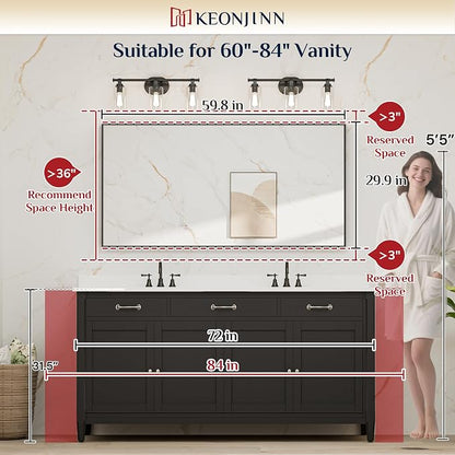 Keonjinn 60x30 Inch Black Bathroom Mirror for Over Sink, HD Tempered Glass | Rectangular, Vanity Mirror, Brushed Framed, Square Corner, Modern Farmhouse, Wall Mounted Mirrors, Aluminum Alloy