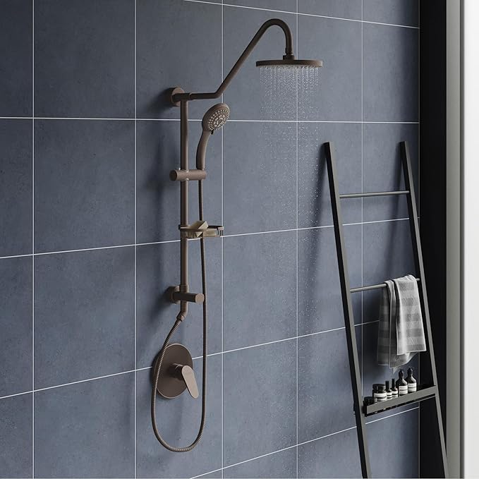 PULSE ShowerSpas Kauai III Oil-Rubbed Bronze Rain Shower Head with Handheld Spray - 1.8 GPM, 8" Showerhead, 5-Function HandShower, Adjustable Slide Bar - Shower Heads with Handheld Spray Combo