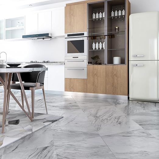 Art3dwallpanels Peel and Stick Floor Tiles 30-Pack 12x12 inch White Marble | Self Adhesive, Waterproof Vinyl Flooring, Marble Pattern for Kitchen, Dining Room, Bedrooms, Cover 30 Sq. Ft
