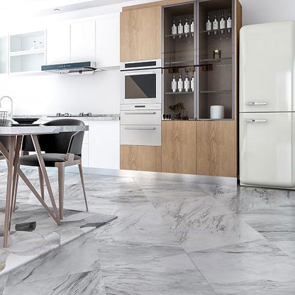 Art3dwallpanels Peel and Stick Floor Tiles 30-Pack 12x12 inch White Marble | Self Adhesive, Waterproof Vinyl Flooring, Marble Pattern for Kitchen, Dining Room, Bedrooms, Cover 30 Sq. Ft