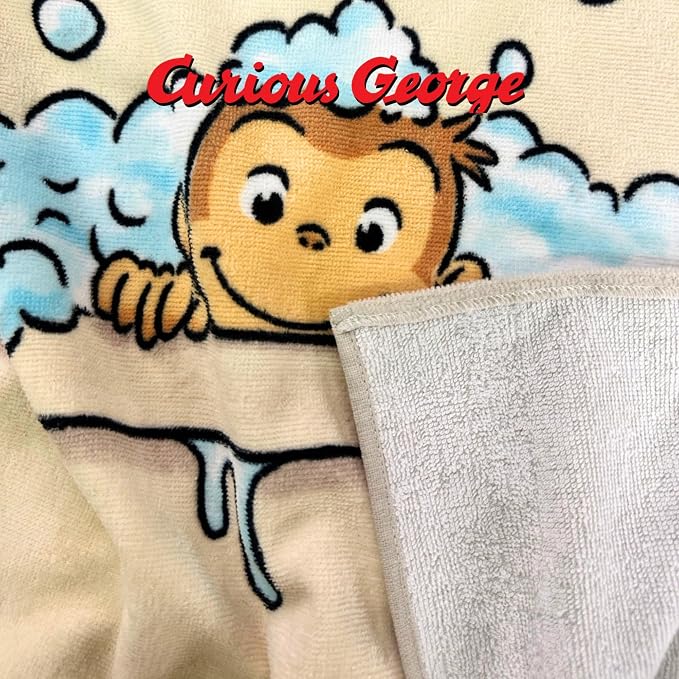 Curious George Monkey Kids Super Soft Bath/Pool/Beach Soft Cotton Terry Hooded Towel Wrap, 24 in x 50 in (100% Officially Licensed Product) By Franco