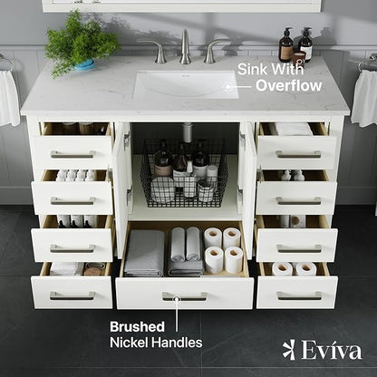 Eviva Aberdeen 48 in. White Single Sink Bath Vanity with Carrara Quartz Top and Undermount Porcelain Sink