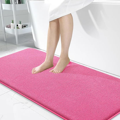 OLANLY Memory Foam Bathroom Runner Rugs 47x24, Absorbent Long Mat, Hot Pink | Soft Quick Dry Bath Rugs, Non-Slip Carpet, Machine Washable Mat for Bathroom Floor, Tub and Shower, Home Decor Accessories