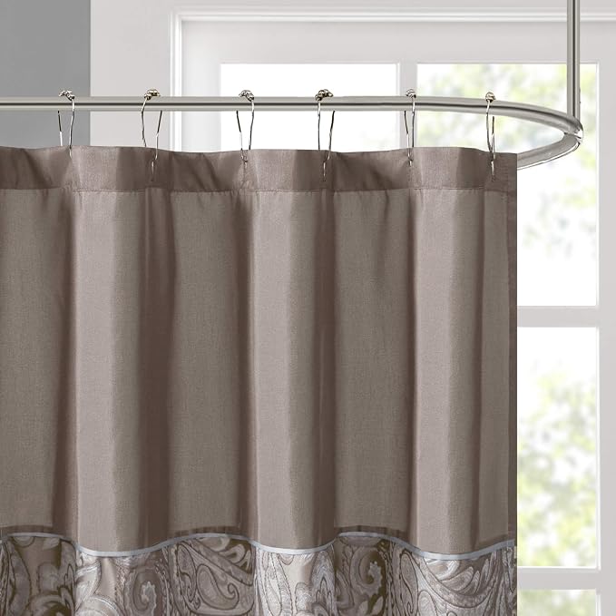 Madison Park Aubrey Shower Curtain for Bathroom, 72 x 72, Blue/Brown | Microfiber, Adds Privacy, Machine Washable, Striped Pattern, Jacquard, OEKO-TEX Certified