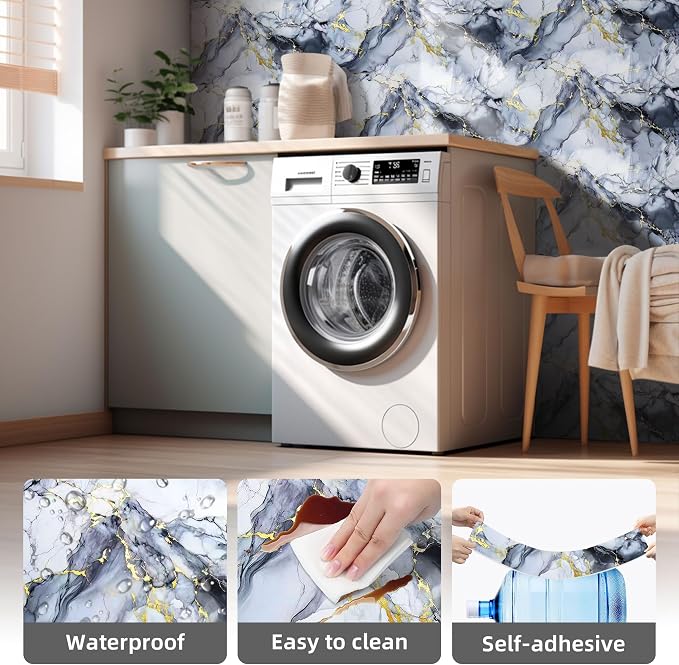 20 Pack 11.8"x23.6" Peel and Stick Backsplash Wall Panels, Self Adhesive Waterproof Back Splash Marble Tiles for Kitchen Bathroom, TV Walls, Living Room Blue (Not Real Tiles)