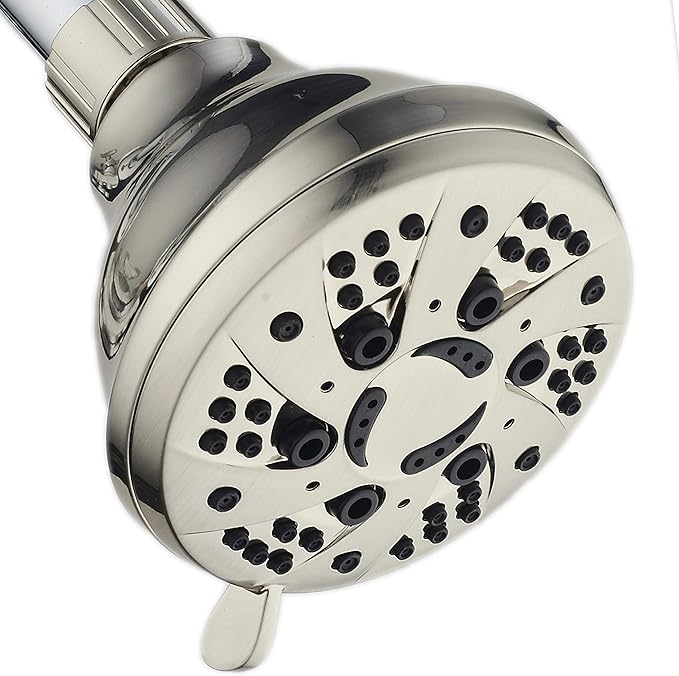 AquaDance BRUSHED NICKEL High Pressure 6-Setting Spiral Shower Head – Angle Adjustable, Anti-Clog Showerhead Jets, Tool-Free Installation - USA Standard Certified - Top U.S. Brand