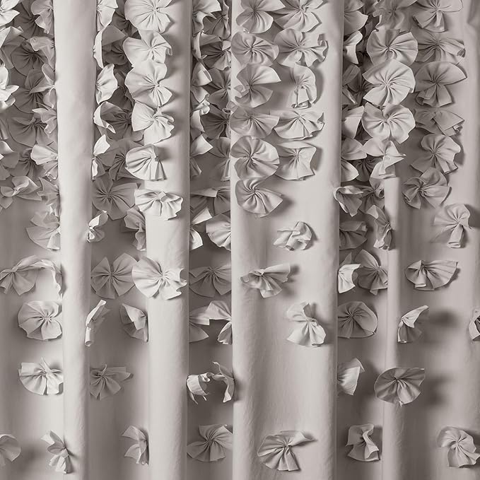 Lush Decor Riley Shower Curtain, 72" W x 72" L, Light Gray - Bathroom Curtain - Coquette Decor - Bow Shower Curtains - Cottage Core - Fabric Shower Curtains