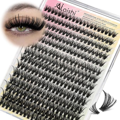 Lash Clusters DIY Cluster Eyelash Extensions 280pcs 9‑16mm 40D Fluffy D Curl Natural Volume Lashes–Waterproof Fake Cat Eye Wispy Individual Soft Clusters (16MIX2-2-X)