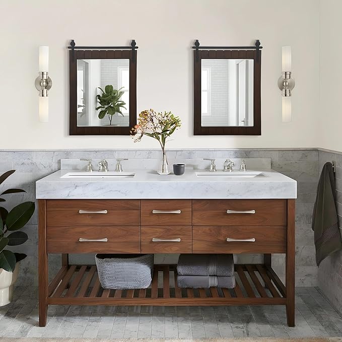 Besdomus Rustic Bathroom Farmhouse Mirror: 22"x30" Dark Brown Barn Door Solid Cedar Wood Frame Vanity Mirror - Wall Mounted Mirror for Hallway/Living Room/Bathroom - Rustic Decor for Fashion-Conscious