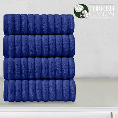 Elegant Comfort Luxury 100% Turkish Cotton Corduroy Ribbed 4 Pack Hand Towel Set 16 x 28 Inch - Absorbent, Super Soft, Quick Dry, Premium Towels for Bathroom, Gym, Spa and Hotel Use, Royal Blue
