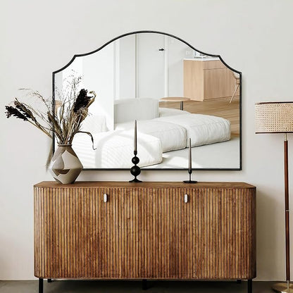 Besdomus Black Scalloped Wall Mirror: 40"x29" Large Wooden Bathroom Mirror | Modern Minimalist Decorative Arched Mirror for Vanity/Dresser/Bedroom/Entryway/Fireplace/Living Room/Dining Room/Over Sink