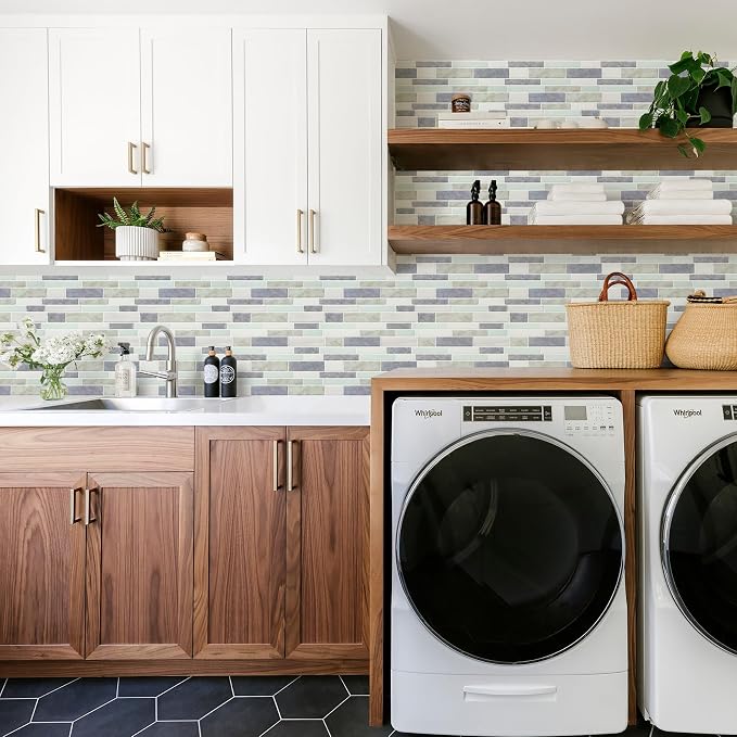 STICKGOO Thicker Design Peel and Stick Tile Backsplash, 12”×12” Stick on Backsplash for Kitchen, Self Adhesive Tile Stickers for Kitchen Backsplash and Bathroom(10 Sheets, Gray Aqua)