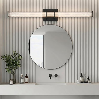 URSOLA 48" Modern LED Bathroom Light Fixtures, Matte Black 3CCT Dimmable Bathroom Vanity Light Over Mirror, Bathroom Vanity Bath Bar Lights with Crystal Acrylic Shade
