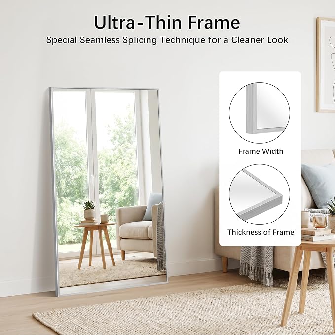 DESBING 30" x 55" Bathroom Mirror, Silver Metal Frame Wall Mirror | HD Image,Shatterproof Decorative Rectangular Vanity Mirror for Bedroom Bathroom Living Room Entryway Horizontal or Vertical