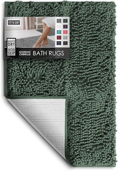 Hearth & Harbor Bathroom Rugs, Chenille Bath Mat - Machine Washable Bath Mats for Bathroom Non-Slip Backing Rubber, Quick Dry Bathroom Mat