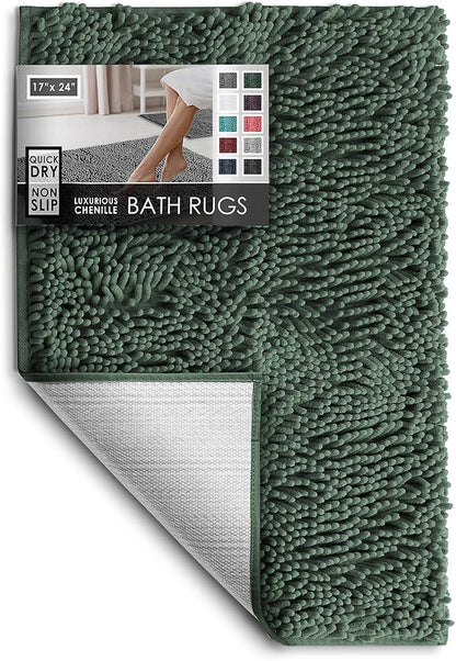 Hearth & Harbor Bathroom Rugs, Chenille Bath Mat - Machine Washable Bath Mats for Bathroom Non-Slip Backing Rubber, Quick Dry Bathroom Mat