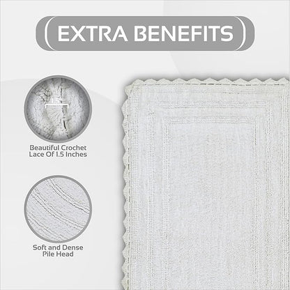 Better Trends Lilly Crochet White Large Bath Mat & Long Bath Rugs, 100% Cotton & Reversible Bath Runner Rug, Absorbent Shower Rugs for Bathroom, Washable Bath Rugs - 20 x 60 Runner Rug