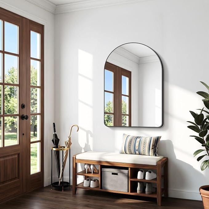 BONEWEI Arched Wall Mirror,36x48 inch Black Arched Mirror Bathroom,Vanity Mirror for Over Sink Metal Frame,Tempered Glass Arch Mirrors for Bedroom,Entryway,Living Room,Home Decor Shatter-Proof