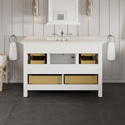 Eviva Britney 42 Inch Vanity with Top - White 42 Bathroom Vanity with Sink and Countertop White Carrara Quartz & Porcelain Sink Combo for Bathroom Sink Cabinet