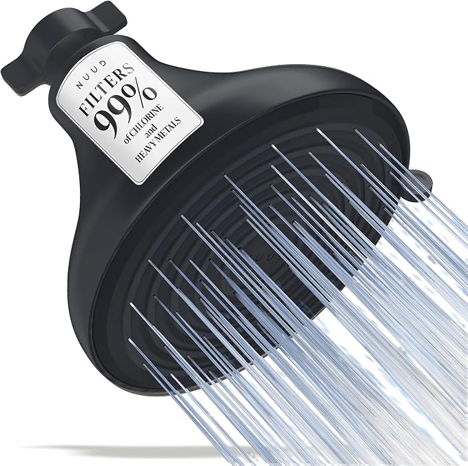 NUUD Filtered Shower Head | Removes Chlorine for Healthier Hair & Skin | Removes Chlorine, Heavy Metals & Contaminants for a Healthier Scalp, Skin & Hair | High Pressure Shower Head Filter - Black