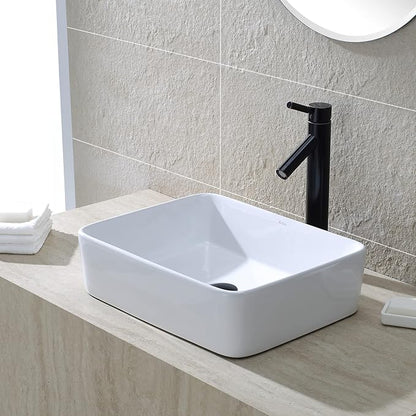 Kraus KCV-121-ORB White Rectangular Ceramic Sink with Pop Up Drain, Oil Rubbed Bronze