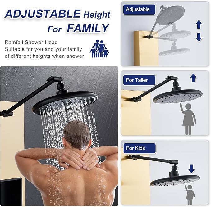 ROVATE Shower Panel Tower with Shelf & Adjustable Shower Arm, Brushed Gold | Stainless Steel Shower Column with 6 Adjustable Body Jets, Self-Cleaning Rainfall Shower Head & Flexible Handheld, Wall Mount