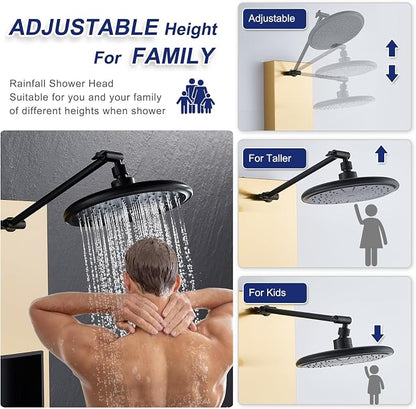 ROVATE Shower Panel Tower with Shelf & Adjustable Shower Arm, Brushed Gold | Stainless Steel Shower Column with 6 Adjustable Body Jets, Self-Cleaning Rainfall Shower Head & Flexible Handheld, Wall Mount