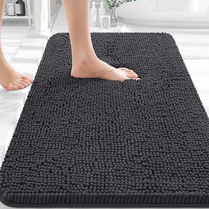 OLANLY Bathroom Rugs 30x20, Extra Soft Absorbent Chenille Bath Rugs | Dark Grey, Quick-Drying Rubber Backing, Machine Washable Bath Mat for Bathroom Floor, Tub and Shower, Home Decor Accessories