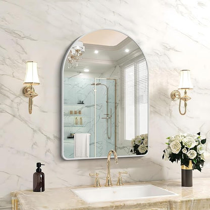 FORBATH Arched Bathroom Mirror 20x28 Inch, Silver Bathroom Mirror Wall Mounted Modern Aluminum Alloy Frame Arch Mirror for Bedroom Living Room Entryway, Hanging or Leaning Against Wall