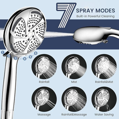 FEELSO Filtered Shower Head with Handheld, High Pressure 7-Spray Showerhead | Shower Filter Head for Hard Water, Remove Chlorine, Reduce Dry Itchy Skin, Anti-clog Nozzles, Power Wash to Clean Tub&Pet