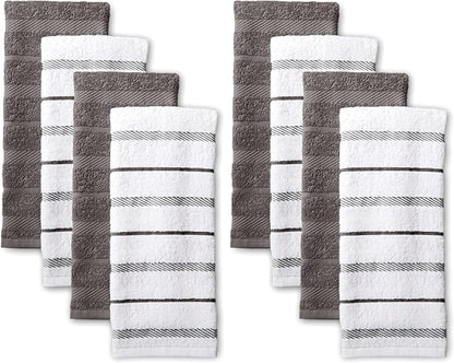 KitchenAid Albany Kitchen Towel 8-Pack Set, Charcoal Grey/White, 16"x26"