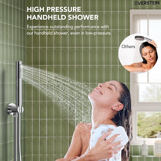10" High-Pressure Rainfall Shower System with Handheld Spray, Wall Mount Bathroom Shower Faucet Set with Tub Spout (Chrome)