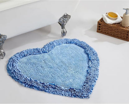Better Trends 30” Heart Shaped Rugs 100% Cotton Soft Non Slip Doormat Washable Water Absorbent Rugs for Home Entrance Bathroom Shower Floor Decor, Gray Shaggy Border Collection