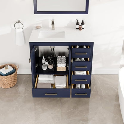 Eviva London 36 in. Blue Single Sink Bath Vanity with Carrara Quartz Top and Undermount Porcelain Sink