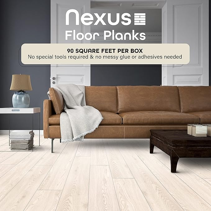 Vinyl Peel and Stick Floor Tile, Self-Adhesive Wood Plank, 60-Pack (90 Square Feet) - 6 Inch Width, 36 Inch Length, 1.2mm - White Oak - Easy DIY Nexus Planks for Any Room by Achim Home Decor