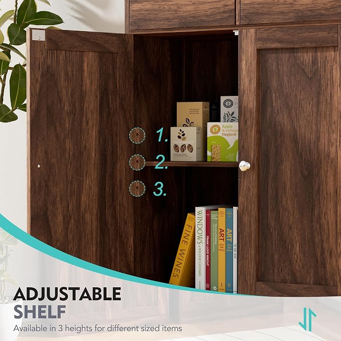 Vongrasig Bathroom Storage Cabinet, 42.5" H Freestanding Floor Cabinet | Wooden Modern Cabinet with 2 Drawers, Open Shelf and Adjustable Shelf for Bathroom, Laundry Room and Entryway, Walnut