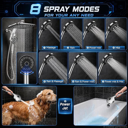 Veken 14" Luxurious Shower Head with Handheld,Full Body Coverage,Power Wash | Magnetic Hand Held,Dual Rain Shower Heads Combo,Large Rainfall,Double Detachable Showerhead,Ducha Para Shower,Chrome,Sliver