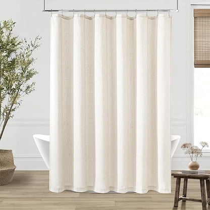 Cream Linen Shower Curtain for Bathroom Water Repellent 72x90 Inch | Cream Colored Ivory Earth Tone, Shower Curtains 90 Inches Long, Neutral Boho Shabby Chic Country Rustic, Cloth Drapes