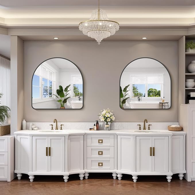FORBATH Arched Bathroom Mirror 36x36 Inch, Black Bathroom Mirror Wall Mounted Modern Aluminum Alloy Frame Arch Mirror for Bedroom Living Room Entryway, Hanging or Leaning Against Wall