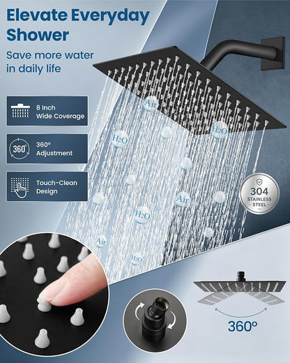 Airuida Shower Faucet Set,8 Inch Shower Valve Kit,Matte Black | Male Threads,Rough-in Valve Shower Trim Kit,Single Handle Control Shower Set