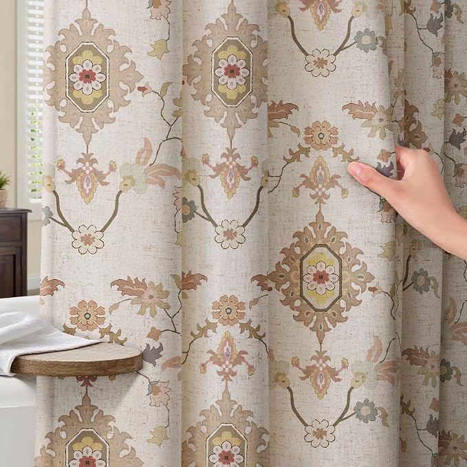 Boho Floral Shower Curtain, Vintage Cottage Core Shower Curtains for Bathroom, 72Wx72H Inch