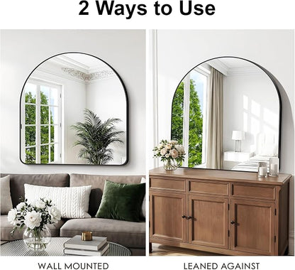 BONEWEI Arched Wall Mirror,45x45 inch Black Arched Mirror Bathroom,Large Vanity Mirror for Over Sink Metal Frame,Tempered Glass Arch Mirrors for Bedroom,Entryway,Living Room,Home Decor Shatter-Proof