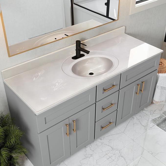 Design House Single Sink Vanity Top, 61", Ivory | With Backsplash, , Countertop, Classic, Cultured Marble, Bath, 597419