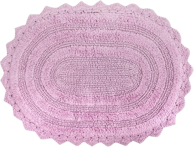 DII Crochet Collection Reversible Bath Mat, Small Oval, 17x24, Mauve