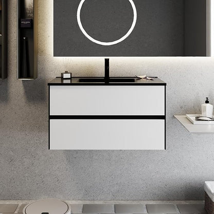 eclife 36" Bathroom Vanity Cabinet with Undermount Black Sink Combo, Wall Mounted Floating Bathroom Cabinet with Colors Mixed Style, 2 Big Drawers & Matte Black Faucet